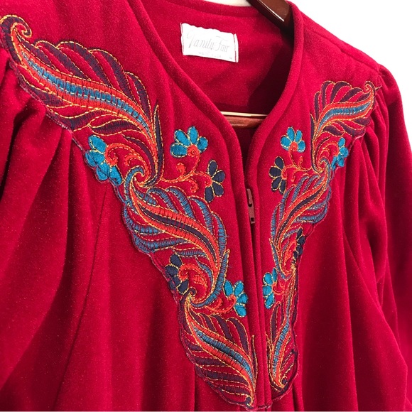Vintage Vanity Fair hot pink fleecey duster nightgown zip up embroidered collar - Picture 4 of 8